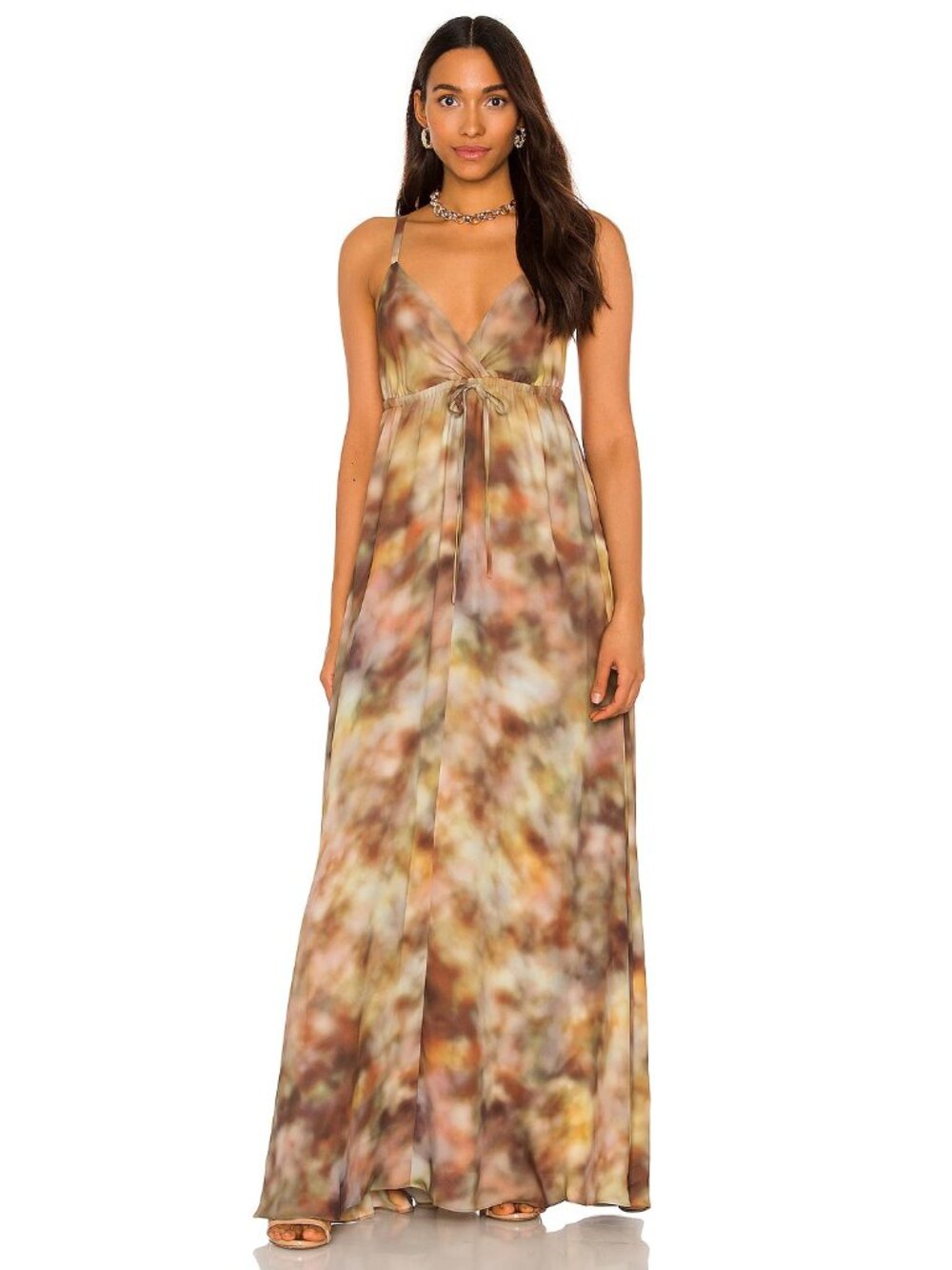 L'AGENCE Sachi Empire Waist Drawstring Dress Multi Tie Dye Cloud